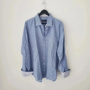 Bugatchi Blue and White Checkered Casual Button Down Shirt